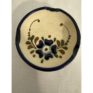 Tonala Ashtray Folk Art Stoneware Mexican Pottery Floral Ceramic‎ Dish Vintage